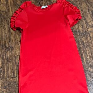 Red ruffle sleeve dress